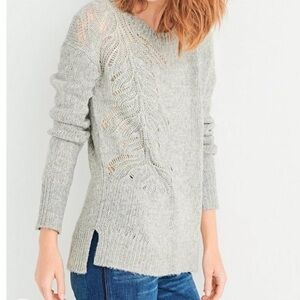 Lucky Brand Leaf Pointelle Stitch Tunic Sweater Heather Grey Size Small